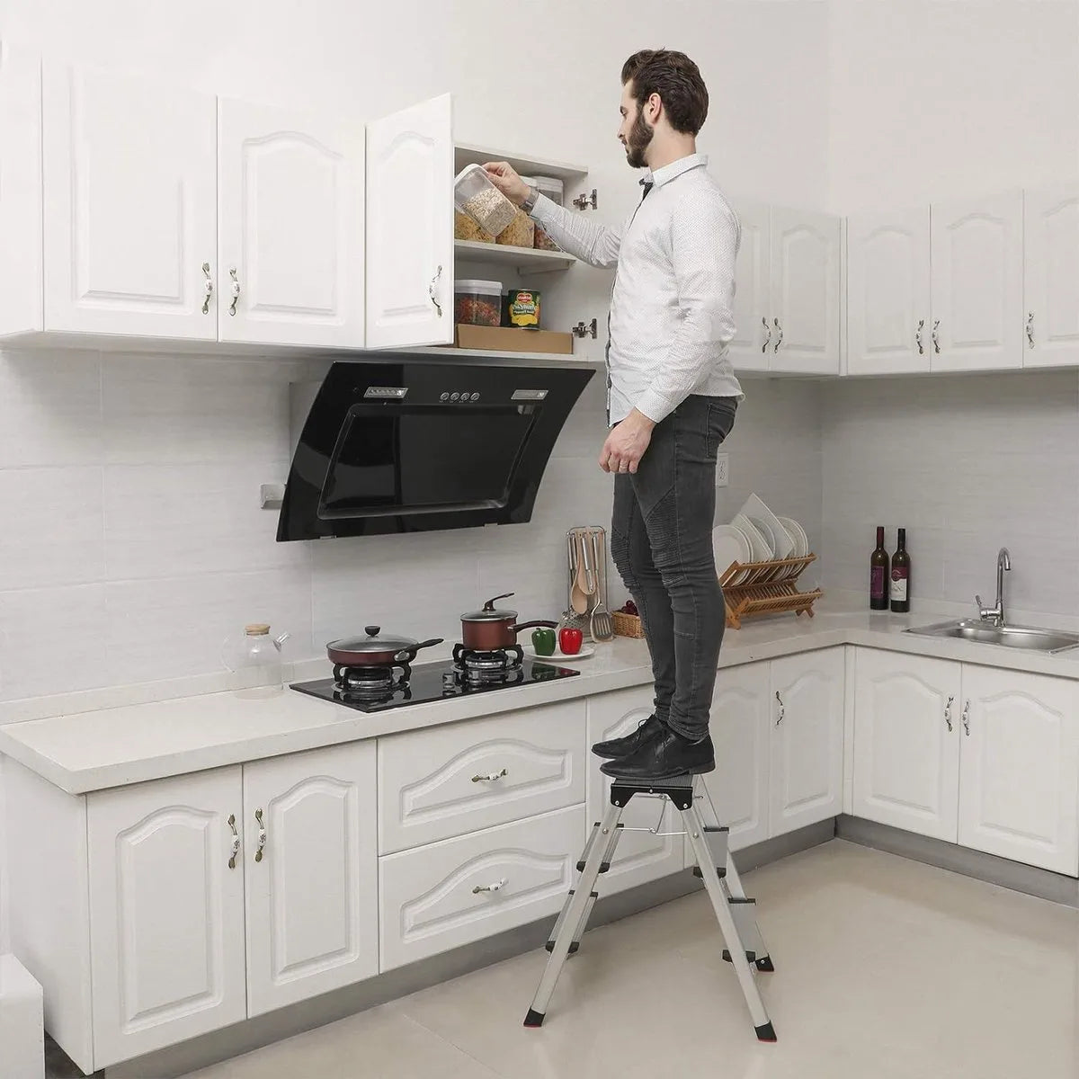 FurnStar Aluminium Ladder - Multifunctionele Ladder - Draagvermogen tot 150 kg - Met 3 Niveaus