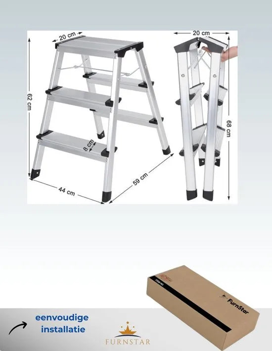 FurnStar Aluminium Ladder - Multifunctionele Ladder - Draagvermogen tot 150 kg - Met 3 Niveaus