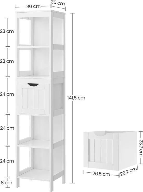 FurnStar - Badkamerkast - 2 Laden - 30x30x141.5cm – Wit