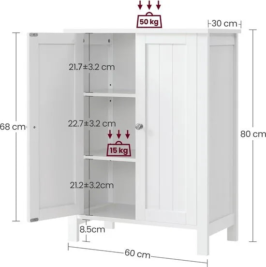 FurnStar - Badkamerkast - 2 planken - 60x30x80cm – Wit