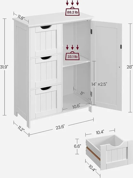 FurnStar - Badkamerkast - 3 laden - 60x30x81cm – Wit