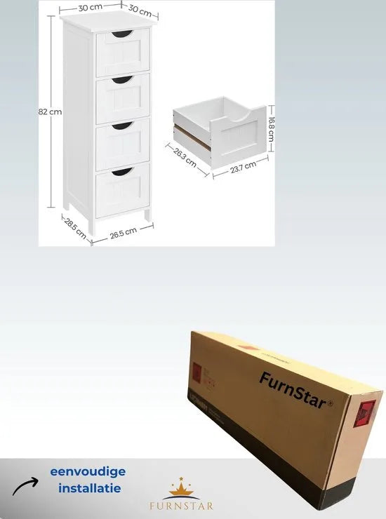 Furnstar - Badkamerkast - 30x30x82 cm - Wit