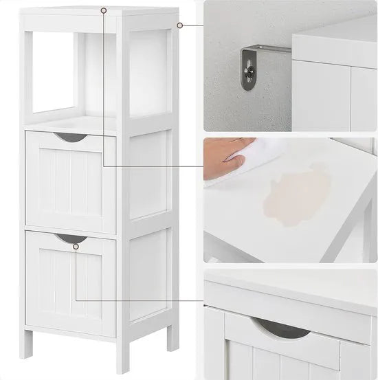 FurnStar - Badkamerkast - Badkamerrek met 4 etages - Houten hoekkast - Medicijnkast - 30 x 30 x 89 cm - Wit
