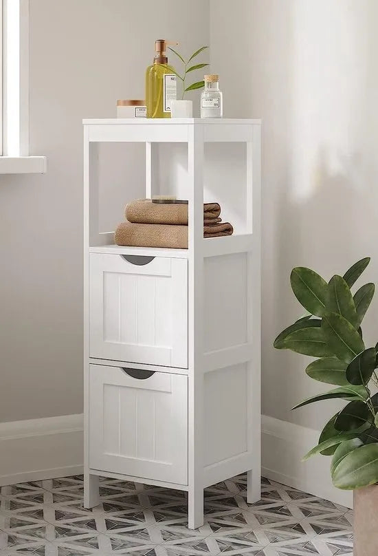 FurnStar - Badkamerkast - Badkamerrek met 4 etages - Houten hoekkast - Medicijnkast - 30 x 30 x 89 cm - Wit