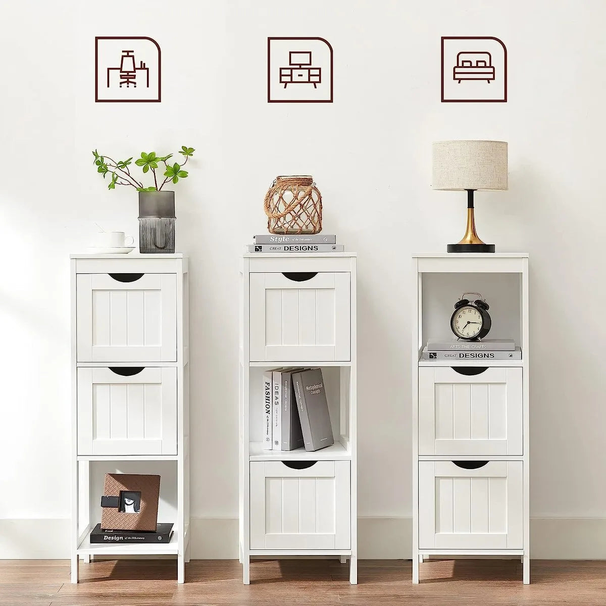 FurnStar - Badkamerkast - Badkamerrek met 4 etages - Houten hoekkast - Medicijnkast - 30 x 30 x 89 cm - Wit