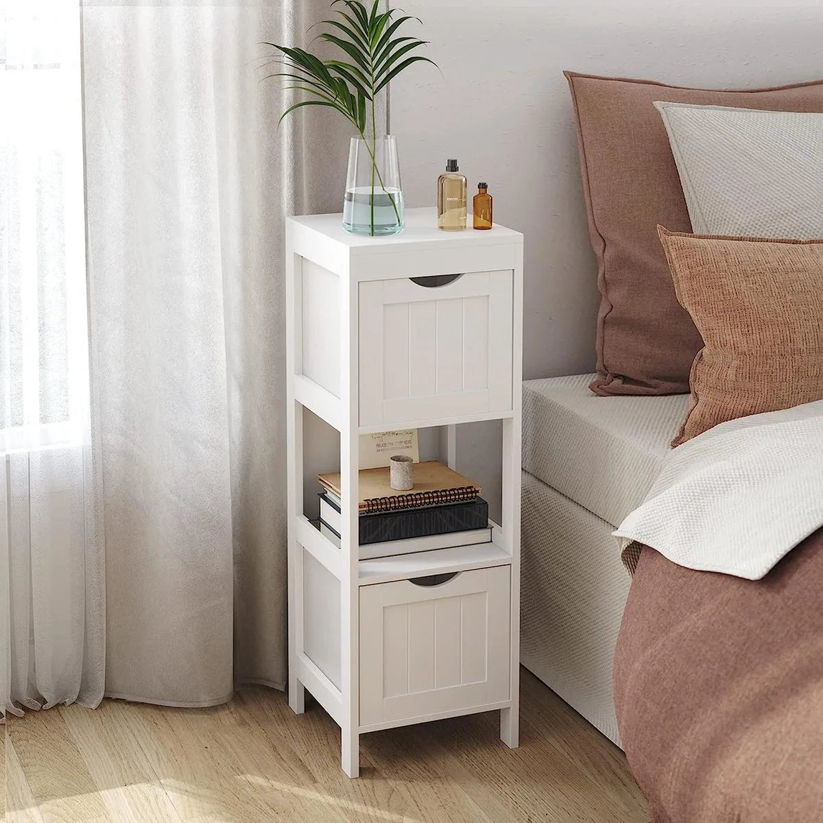 FurnStar - Badkamerkast - Badkamerrek met 4 etages - Houten hoekkast - Medicijnkast - 30 x 30 x 89 cm - Wit