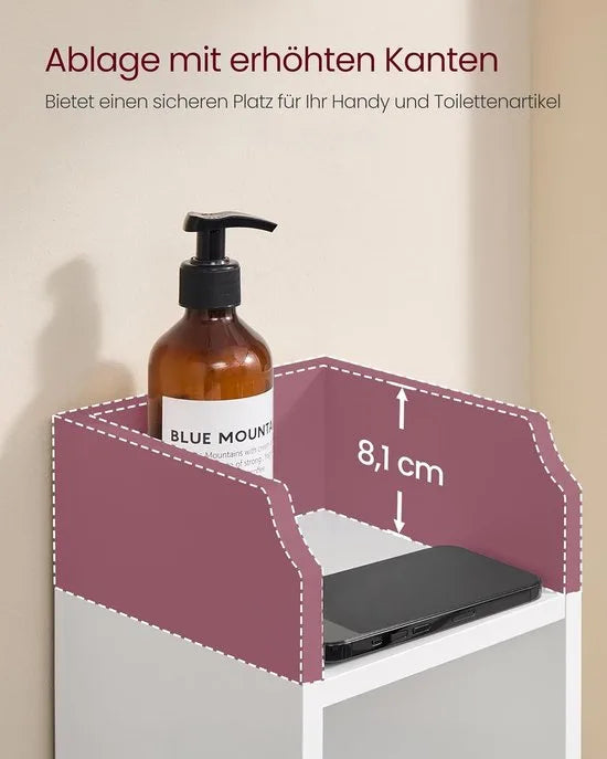FurnStar – Badkamerkast klein – Smalle staande toiletkast met deur en verstelbare planken – Kast voor toiletpapier – 20 x 18 x 92 cm – Wolkenwit