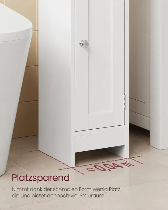 FurnStar – Badkamerkast klein – Smalle staande toiletkast met deur en verstelbare planken – Kast voor toiletpapier – 20 x 18 x 92 cm – Wolkenwit