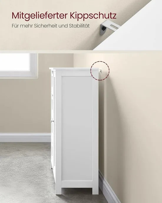 Furnstar - Badkamerkast - Smalle badkamerkast - Bijzetkast - Commode met 4 laden - Met kastdeur en verstelbare plank - 35 x 65 x 90 cm - Wolkenwit