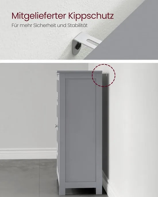 Furnstar - Badkamerkast - Smalle badkamerkast - Bijzetkast - Commode met 4 laden - Met kastdeur en verstelbare plank - 30 x 55 x 82 cm - Inktzwart – Duifgrijs 30 x 55 x 82cm 30 x 55 x 82 cm Duifgrijs (2732)