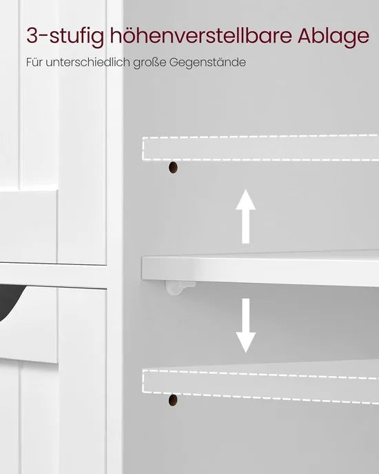 Furnstar - Badkamerkast - Smalle badkamerkast - Bijzetkast - Commode met 4 laden - Met kastdeur en verstelbare plank - 35 x 65 x 90 cm - Wolkenwit