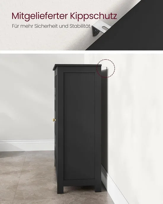 Furnstar - Badkamerkast - Smalle badkamerkast - Bijzetkast - Commode met 4 laden - Met kastdeur en verstelbare plank - 30 x 55 x 82 cm - Inktzwart