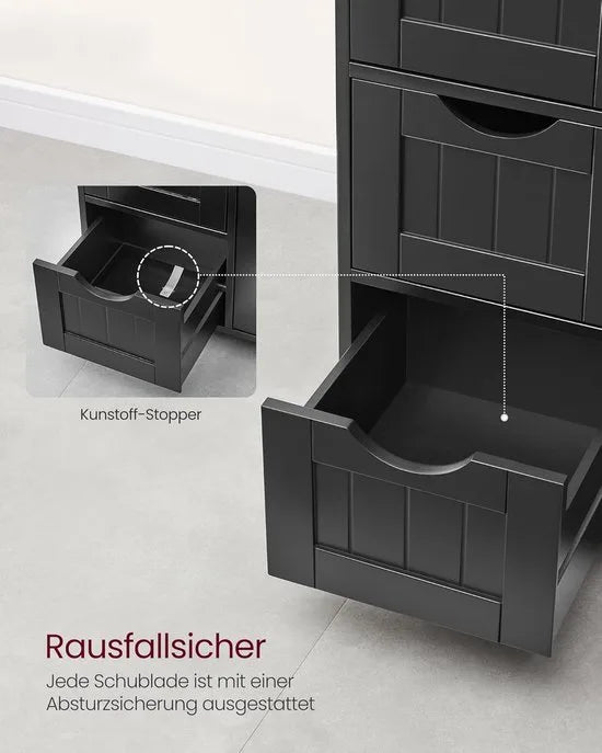 Furnstar - Badkamerkast - Smalle badkamerkast - Bijzetkast - Commode met 4 laden - Met kastdeur en verstelbare plank - 30 x 55 x 82 cm - Inktzwart