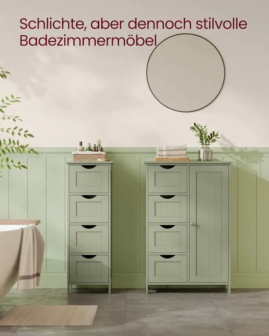 Furnstar - Badkamerkast - Smalle badkamerkast - Bijzetkast - Commode met 4 laden - Met kastdeur en verstelbare plank - 30 x 55 x 82 cm - Inktzwart – Lauriergroen 30 x 55 x 82cm 30 x 55 x 82 cm Lauriergroen (2725)