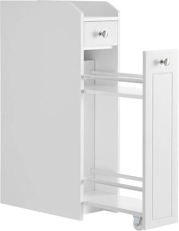 Furnstar Badkamerkast – Smalle Kast met Laden – Staande Toiletkast voor Toiletpapier & Opbergruimte – Voor Kleine Ruimtes – Wit – BBC847P31