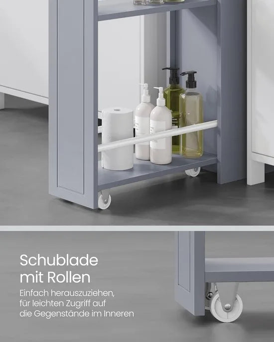 Furnstar Badkamerkast – Smalle Kast met Laden – Staande Toiletkast voor Toiletpapier & Opbergruimte – Voor Kleine Ruimtes –Duifgrijs BBC847G02