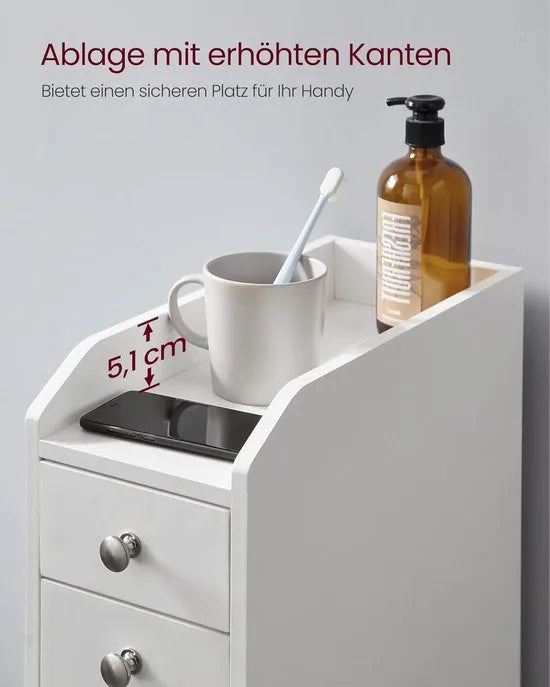Furnstar Badkamerkast – Smalle Kast met Laden – Staande Toiletkast voor Toiletpapier & Opbergruimte – Voor Kleine Ruimtes – Wit – BBC847P31