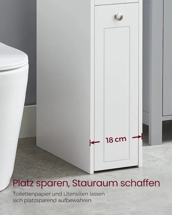 Furnstar Badkamerkast – Smalle Kast met Laden – Staande Toiletkast voor Toiletpapier & Opbergruimte – Voor Kleine Ruimtes – Wit – BBC847P31