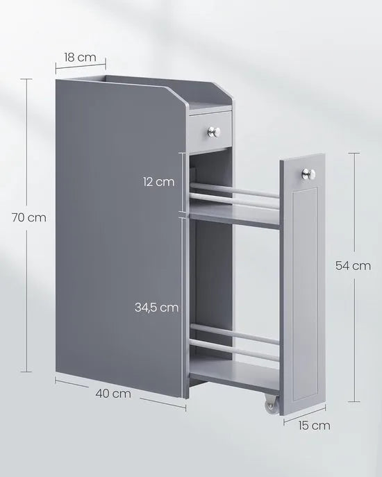 Furnstar Badkamerkast – Smalle Kast met Laden – Staande Toiletkast voor Toiletpapier & Opbergruimte – Voor Kleine Ruimtes –Duifgrijs BBC847G02
