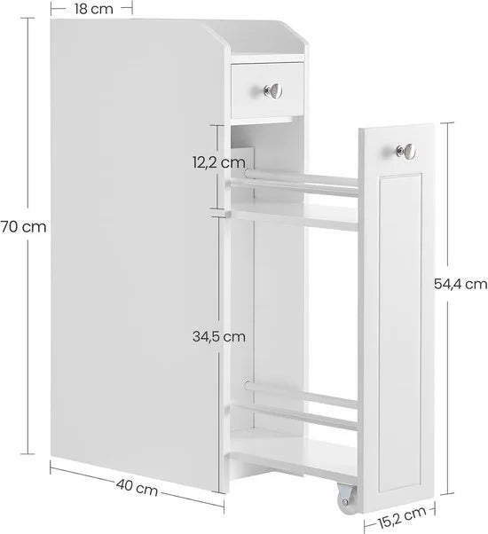 Furnstar Badkamerkast – Smalle Kast met Laden – Staande Toiletkast voor Toiletpapier & Opbergruimte – Voor Kleine Ruimtes – Wit – BBC847P31