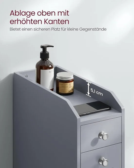 Furnstar Badkamerkast – Smalle Kast met Laden – Staande Toiletkast voor Toiletpapier & Opbergruimte – Voor Kleine Ruimtes –Duifgrijs BBC847G02