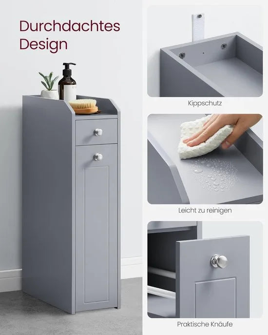 Furnstar Badkamerkast – Smalle Kast met Laden – Staande Toiletkast voor Toiletpapier & Opbergruimte – Voor Kleine Ruimtes –Duifgrijs BBC847G02