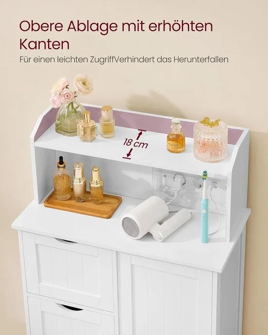 Furnstar Badkamerkast Staand – Met Deur, Laden & Stopcontact – Opbergkast voor Toiletpapier – Verstelbare Planken – 30 x 60 x 100 cm – Wolkenwit