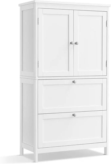 Furnstar Badkamerkast Staand – Opbergkast met 2 Lades en 2 Deuren – Verstelbare Plank – Vrijstaand – 30 x 60 x 110 cm – Wit