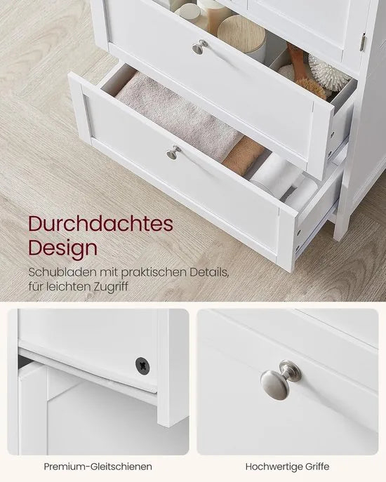Furnstar Badkamerkast Staand – Opbergkast met 2 Lades en 2 Deuren – Verstelbare Plank – Vrijstaand – 30 x 60 x 110 cm – Wit