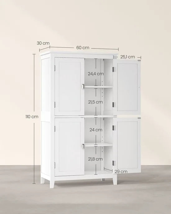 Furnstar Badkamerkast Staand – Opbergkast met 4 Deuren – Verstelbare Planken – Vrijstaand – 30 x 60 x 110 cm – Wit