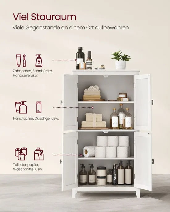 Furnstar Badkamerkast Staand – Opbergkast met 4 Deuren – Verstelbare Planken – Vrijstaand – 30 x 60 x 110 cm – Wit