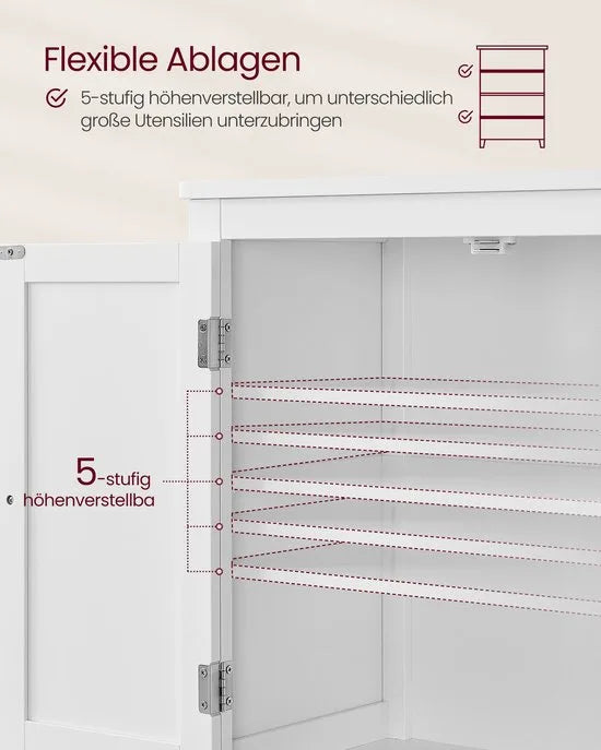 Furnstar Badkamerkast Staand – Opbergkast met 4 Deuren – Verstelbare Planken – Vrijstaand – 30 x 60 x 110 cm – Wit