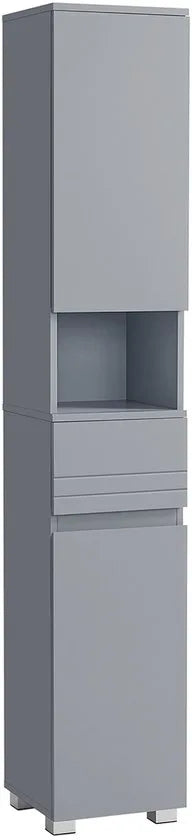 Furnstar Badkamerkast Vrijstaand – Badkamermeubel met Lade, Open Vak en Verstelbare Planken – 30 x 30 x 170 cm – Mystiek Grijs