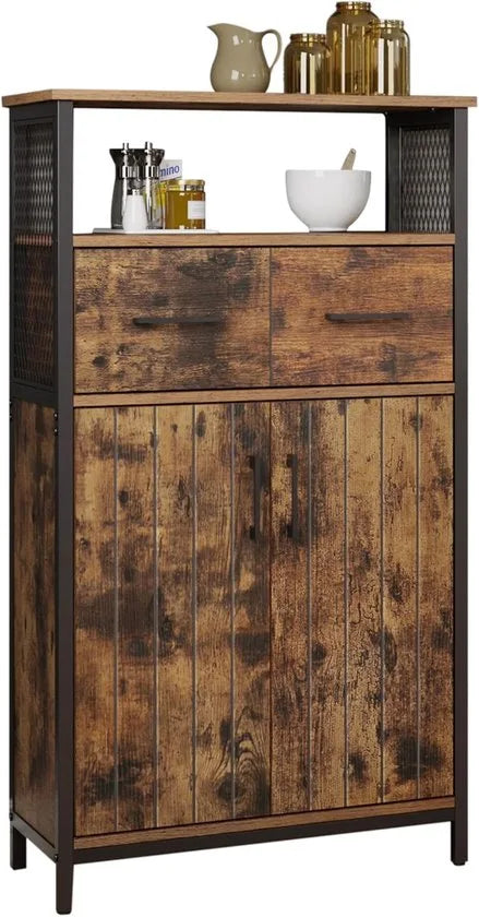 FurnStar Badkamermeubel – Dressoir & Opbergkast – Met Verstelbare Plank – Stalen Frame – Industriële Stijl – Vintage Bruin/Zwart