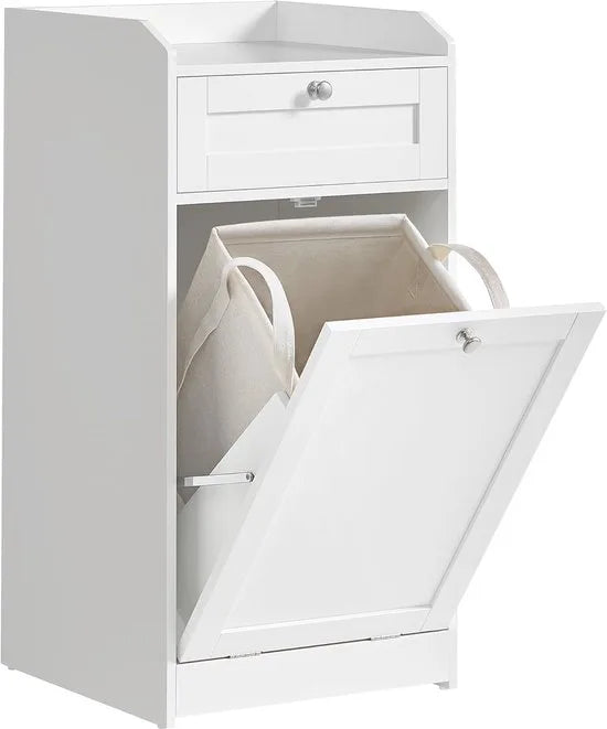 FurnStar Badkamermeubel met Wasmand – Opbergkast met Lade & Afneembare Waszak – 40 x 40 x 80,2 cm – Wolkenwit