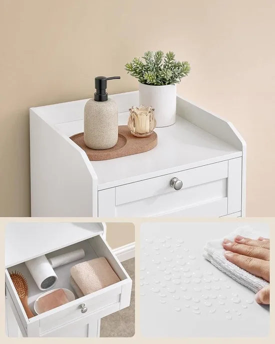 FurnStar Badkamermeubel met Wasmand – Opbergkast met Lade & Afneembare Waszak – 40 x 40 x 80,2 cm – Wolkenwit