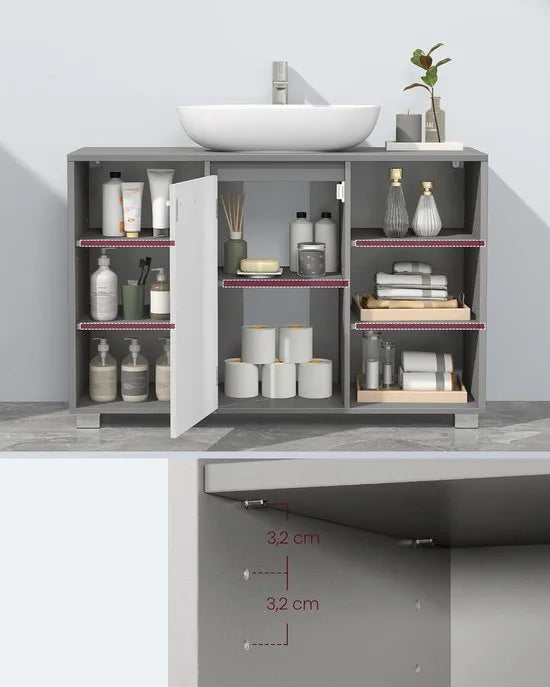 Furnstar Badkamermeubel – Opbergkast met Verstelbare Planken & Poten – 30 x 90 x 60 cm – Duifgrijs & Wolkenwit