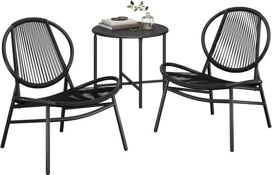 FurnStar - Balkonmeubelen Set - 3-delige Tuinmeubelset - PE-Polyrotan - Tafel + 2 Stoelen - Voor Terras, Tuin, Balkon - Inktzwart