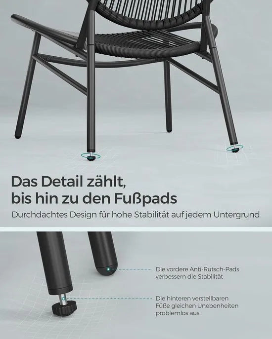 FurnStar - Balkonmeubelen Set - 3-delige Tuinmeubelset - PE-Polyrotan - Tafel + 2 Stoelen - Voor Terras, Tuin, Balkon - Inktzwart