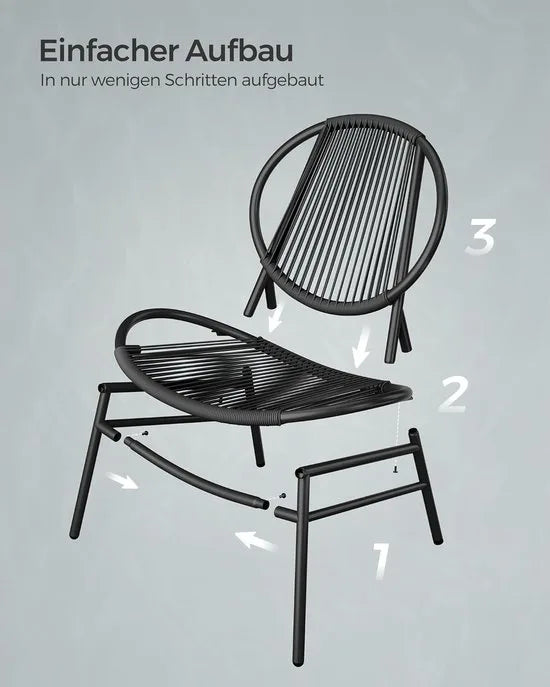 FurnStar - Balkonmeubelen Set - 3-delige Tuinmeubelset - PE-Polyrotan - Tafel + 2 Stoelen - Voor Terras, Tuin, Balkon - Inktzwart