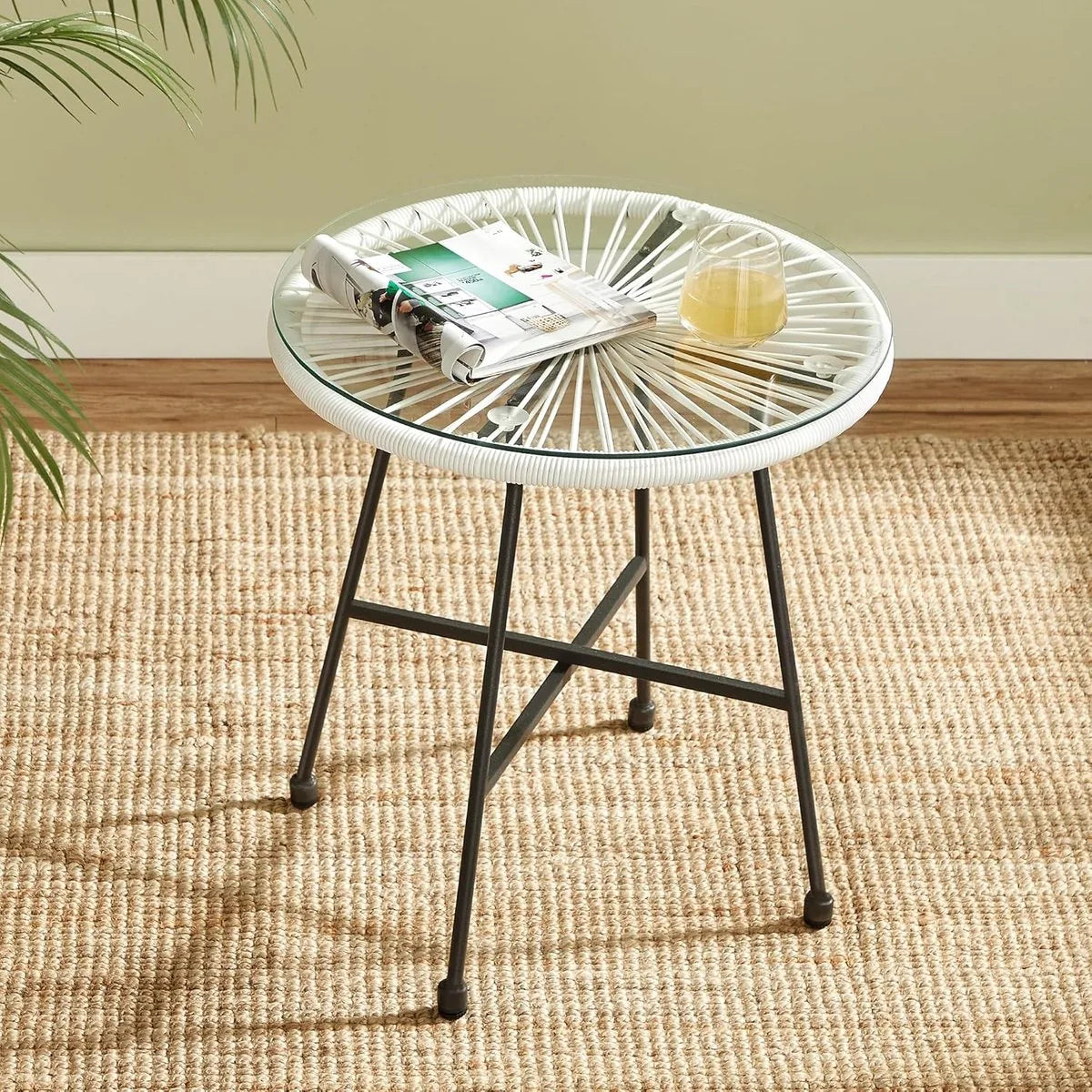 FurnStar - Balkonmeubels - Tuinmeubelset - Set van 3 - Zitgroep - Glazen Tafeloppervlak - 2 Stoelen - Binnen en Buiten - Wit