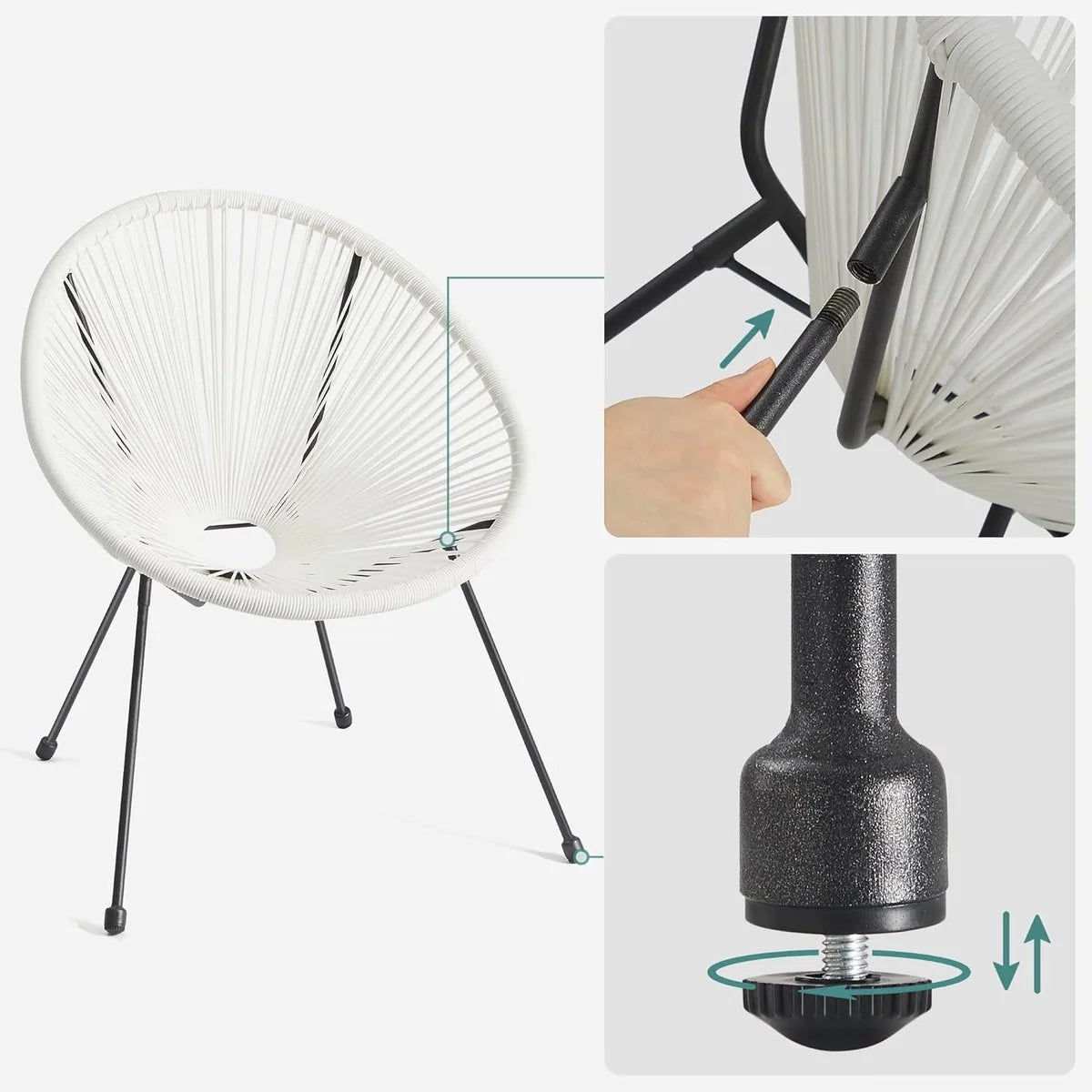FurnStar - Balkonmeubels - Tuinmeubelset - Set van 3 - Zitgroep - Glazen Tafeloppervlak - 2 Stoelen - Binnen en Buiten - Wit