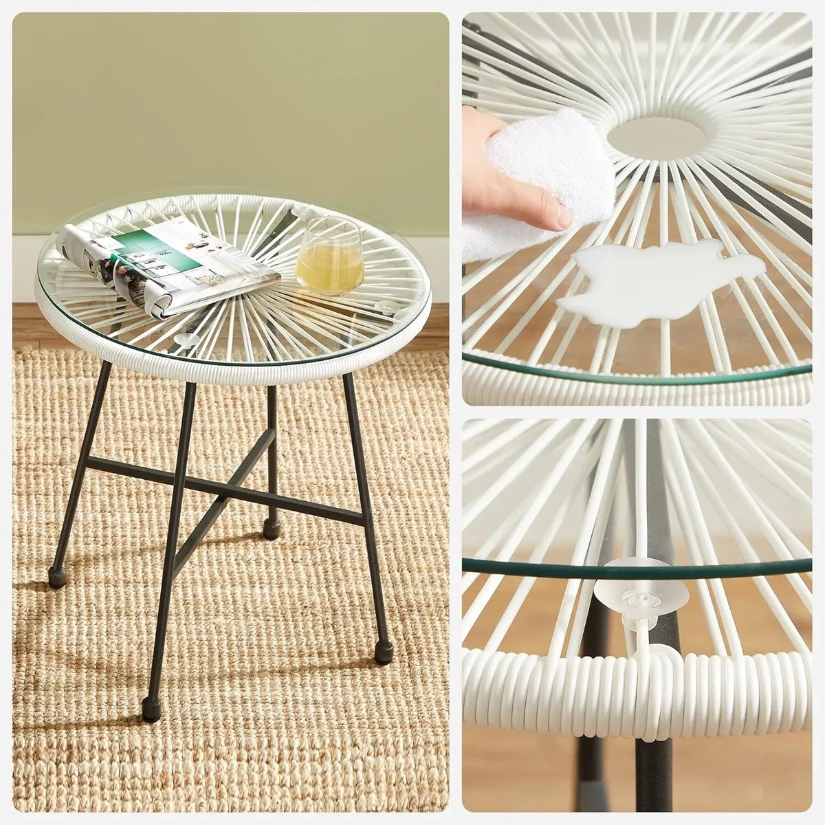 FurnStar - Balkonmeubels - Tuinmeubelset - Set van 3 - Zitgroep - Glazen Tafeloppervlak - 2 Stoelen - Binnen en Buiten - Wit