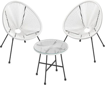 Furnstar Balkonmeubelset – Tuinmeubelset - Terrasmeubel -3-delig – 2 Stoelen – Weerbestendig - Glazen Tafel – Wit