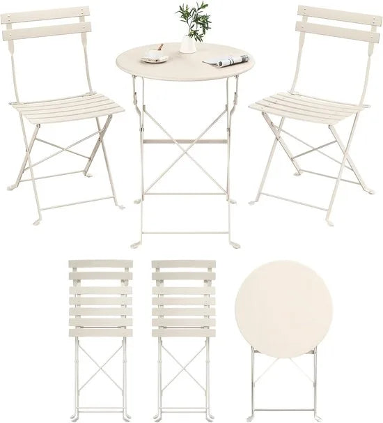 Furnstar Balkonmeubelset – Tuinmeubelset - Terrasmeubel -3-delig – Inklapbaar – Tafel + 2 Stoelen – Weerbestendig – Inktzwart – Cappuccino beige