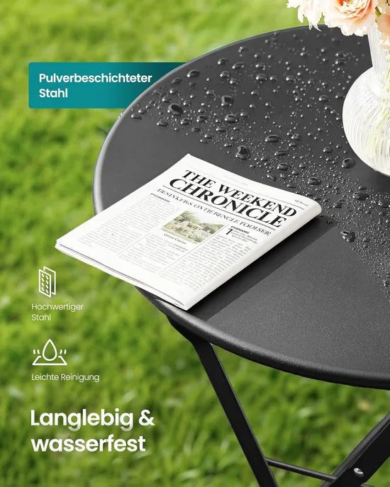 Furnstar Balkonmeubelset – Tuinmeubelset - Terrasmeubel -3-delig – Inklapbaar – Tafel + 2 Stoelen – Weerbestendig – Inktzwart