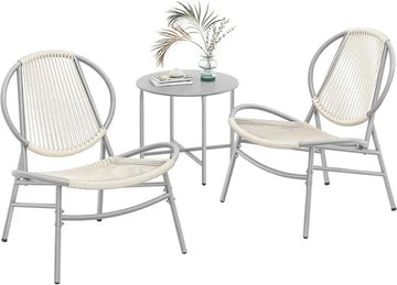 Furnstar Balkonmeubelset –Tuinset- 3-delig – Polyrotan – 2 Stoelen + Tafel – Duifgrijs