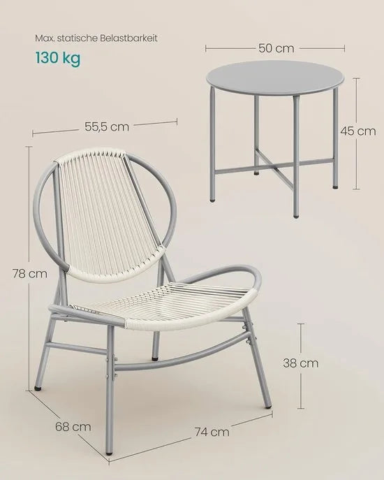 Furnstar Balkonmeubelset –Tuinset- 3-delig – Polyrotan – 2 Stoelen + Tafel – Duifgrijs