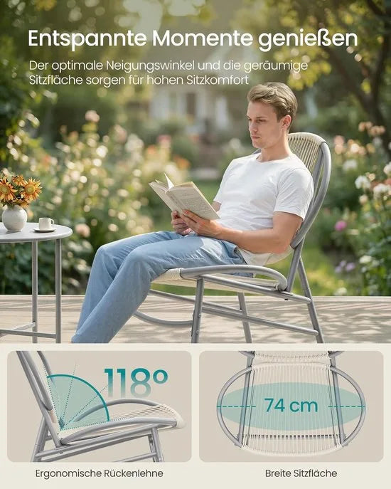 Furnstar Balkonmeubelset –Tuinset- 3-delig – Polyrotan – 2 Stoelen + Tafel – Duifgrijs