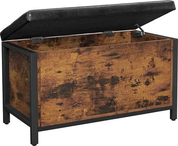 FurnStar - Bank met opbergruimte - Gestoffeerde Zitkist - Bedkast - Voor hal slaapkamer woonkamer - Metaal - Eenvoudige constructie - Industrieel ontwerp - Kunstleder - Vintage bruin-zwart